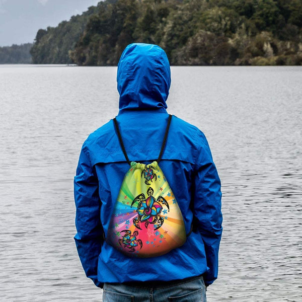 Floral Turtle Drawstring Bag