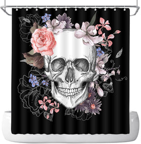 Skull Rose Shower Curtain Set with 12 Hooks