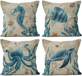 Set of 4 Sea Pillow Covers 18x18