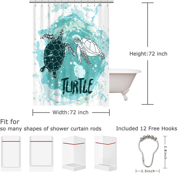 Nautical Beach Sea Turtle Shower Curtain with Hooks,72 x 72 Inch