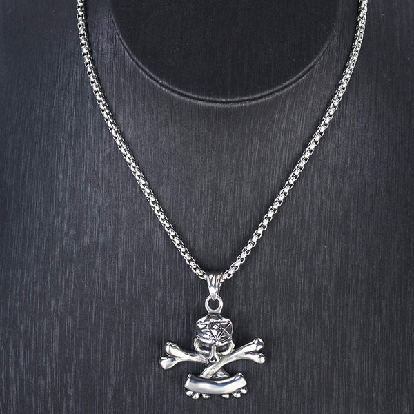Gothic Skull Death Cross Bone Pendant Necklace