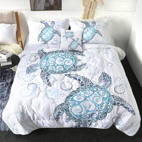 Sea Turtle Print Comforter 4 Piece Set