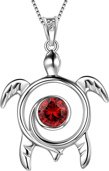 Spiral 925 Sterling Silver Sea Turtle Birthstone Necklace
