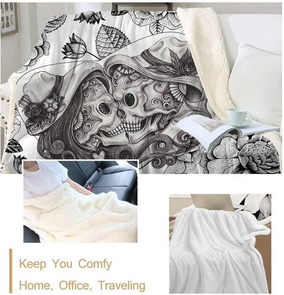 Couple Skull Plush Throw Blanket (50" X 60")