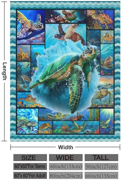 Sea Turtle Fleece Blanket Throw 60"X80"for Adult