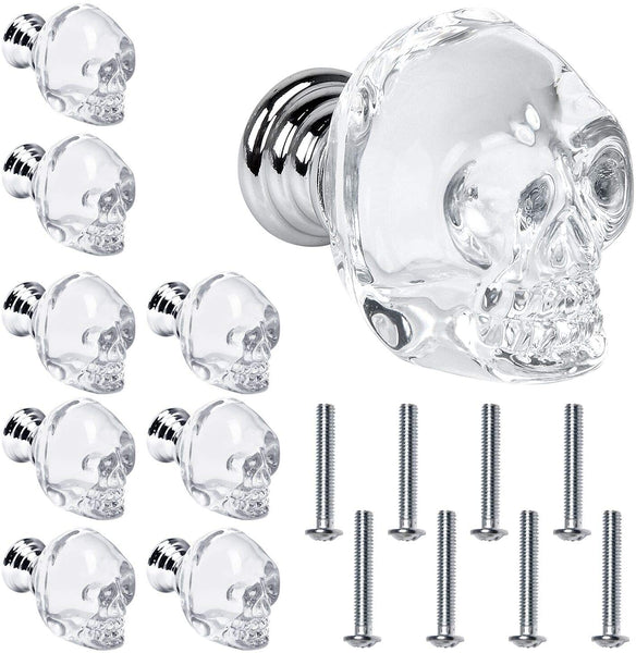 8 Pcs Crystal Skull Glass Furniture Door Knobs Handle