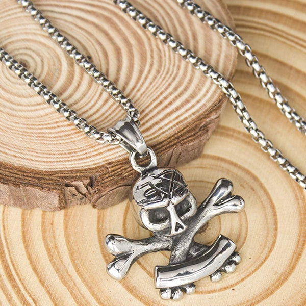 Gothic Skull Death Cross Bone Pendant Necklace