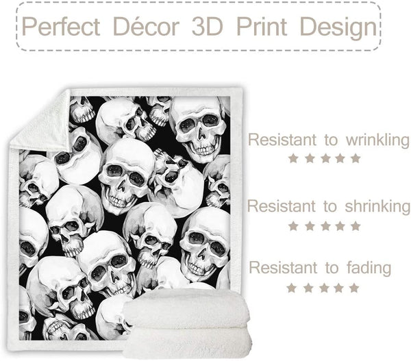Retro Skulls Sherpa Throw Blanket