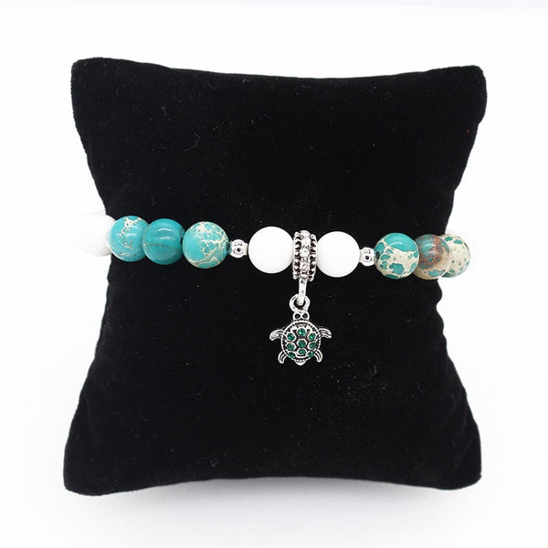 Natural Stone Turtle Charm Bracelet