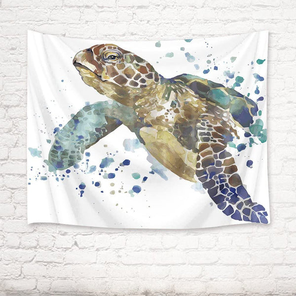Sea Turtle Watercolor Wall Hanging Tapestry,60Wx40H