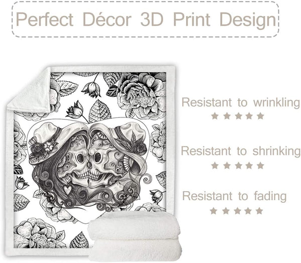 Couple Skull Plush Throw Blanket (50" X 60")