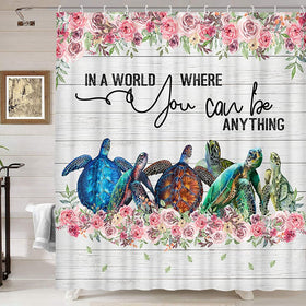 Sea Turtle Beach Flowers Shower Curtain, with Hooks 69X70IN