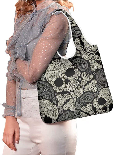 Reusable Floral Skulls Tote Storage Bag