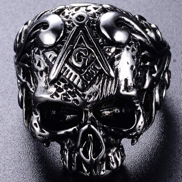Stainless Steel Gothic Skull Vintage Masonic Biker Ring
