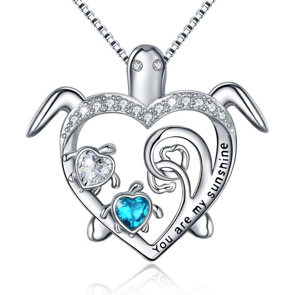 S925 Silver Mother Daughter Love Heart Sea Turtle Necklace