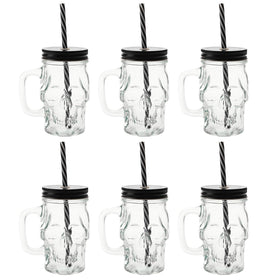 6 Pack 12 Oz Skull Mason Jar With Lids And Straws