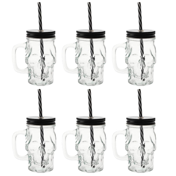 6 Pack 12 Oz Skull Mason Jar With Lids And Straws