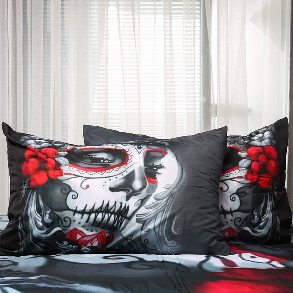 Skull Bedding Duvet Cover Set Queen (1 Duvet Cover +2 Pillowcases),
