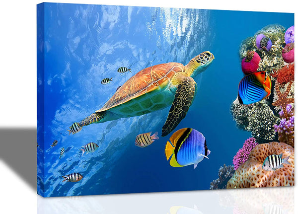 Sea Turtle Blue Ocean Wall Art 12x16 Framed