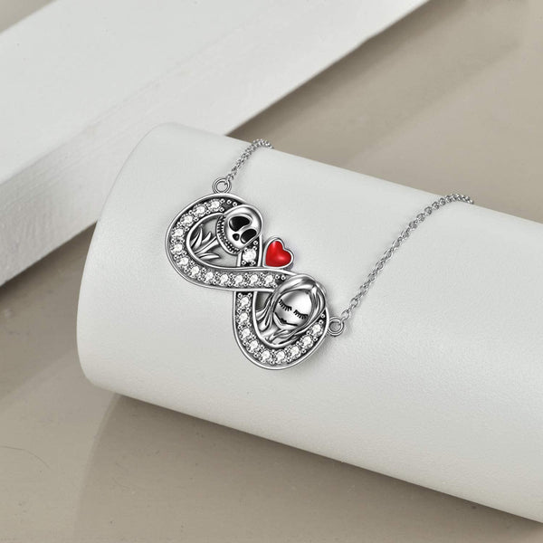925 Silver Skeleton Skull Infinity Heart Necklace