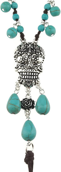 Silver Sugar Skull Turquoise Bead Barefoot Sandals Anklet Pair