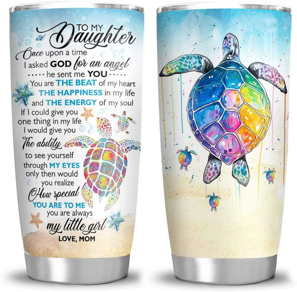 20oz Mom to Daughter Colorful Sea Turtle Gift Tumbler Cup With Lid