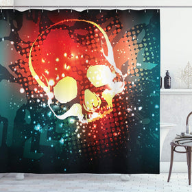Grunge Graphic Skull Shower Curtain Set with Hooks, 75" Long