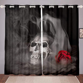 Skull Smoke Fog Window Curtains Print 52" X 84",2 Panels