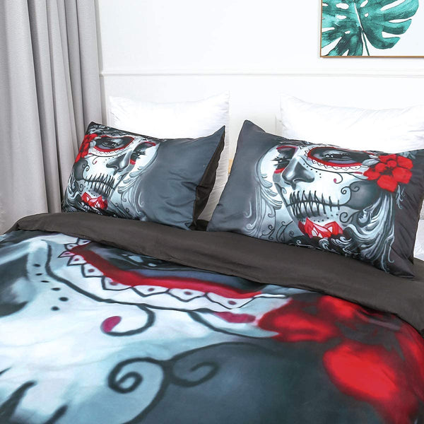 Skull Bedding Duvet Cover Set Queen (1 Duvet Cover +2 Pillowcases),