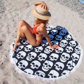 Microfiber Skull Round Yoga Beach Towel