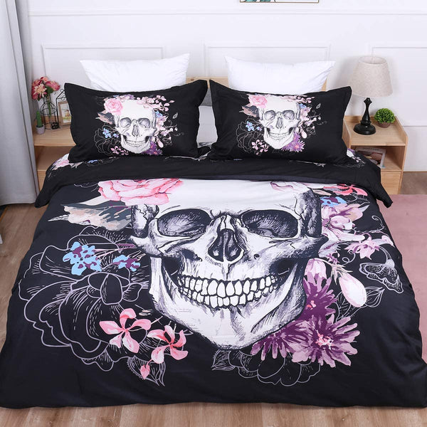 Skull Floral Bedding Duvet Cover Set
