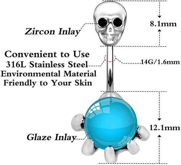 Surgical Steel Skull Navel Belly Button Ring