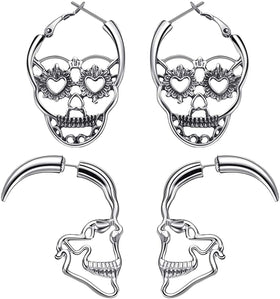 Skull Face Earrings Set -2 Piars
