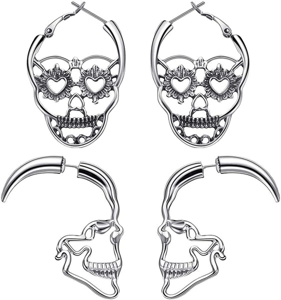 Skull Face Earrings Set -2 Piars