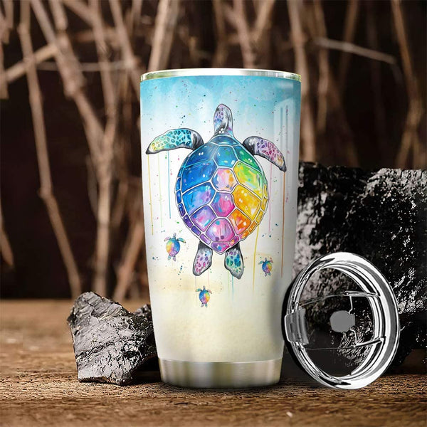 20oz Mom to Daughter Colorful Sea Turtle Gift Tumbler Cup With Lid