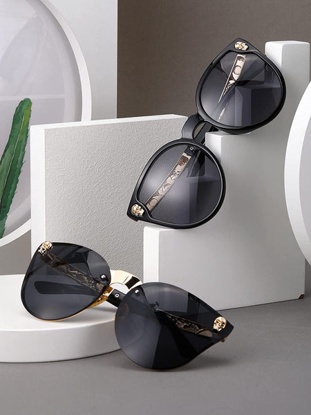 2 Pair Cat Eye Rimless Skull Design Sunglasses