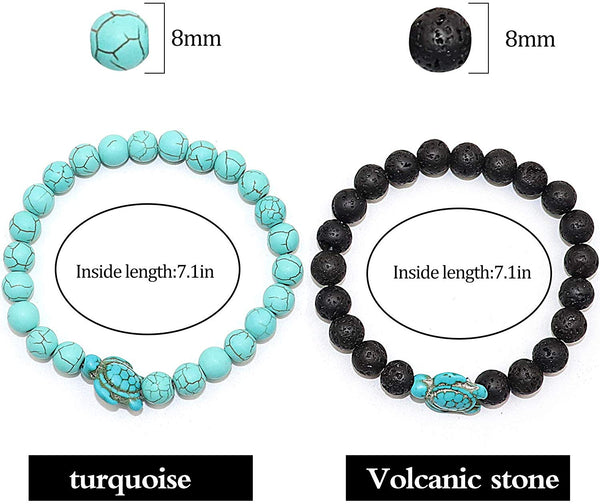 2PCS Natural Stone Sea Turtle Elastic Beads Bracelets