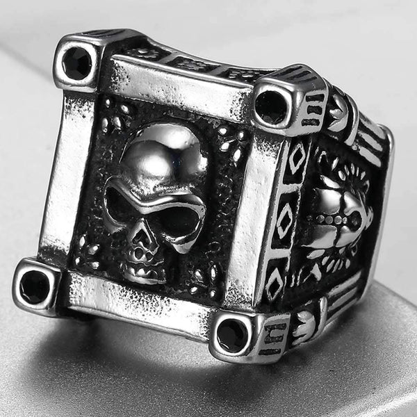 Retro Vintage Square Death Skull Gothic Ring
