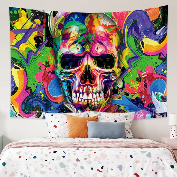 Psychedelic Abstract Skull Wall Tapestry, 39.4x27.5in