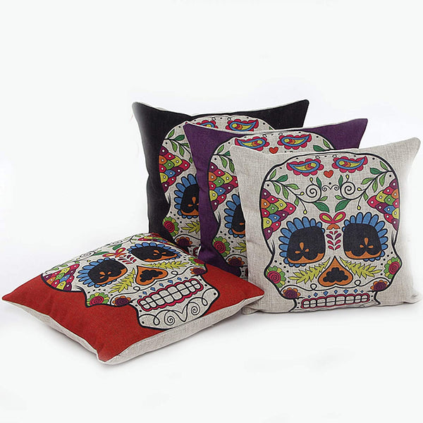 4 PCS 18'' Day of the Dead Sugar Skull Cushion Covers