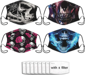 4pcs Skull Filter Pocket Face Mask With 8 Filters
