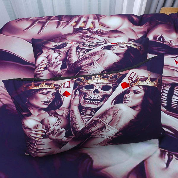 Skull Golden Crown Duvet Cover Set King Size 90" x 103"