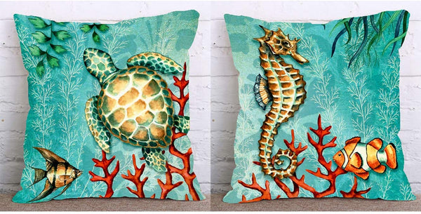 Set of 2 Sea Turtle Sea Horse Pillow Cover 18x18 Inch