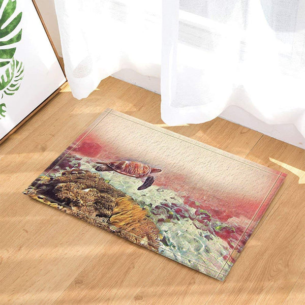 Sea Turtle Mildew Resistant Shower Curtain Floor Doormat Set