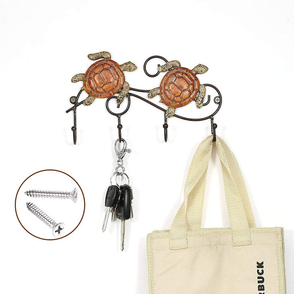 Turtle Wall Mounted Key Holder with 4 Hooks 9x6 Inches