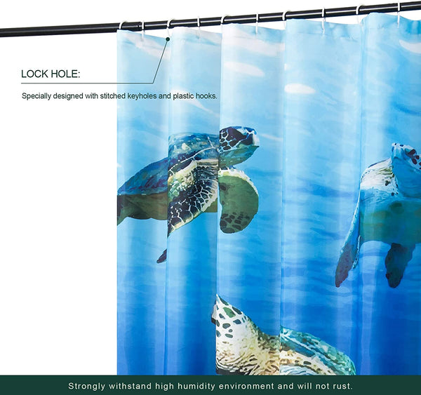 Digital Printed Sea Turtle Shower Curtain, with 12 Hooks