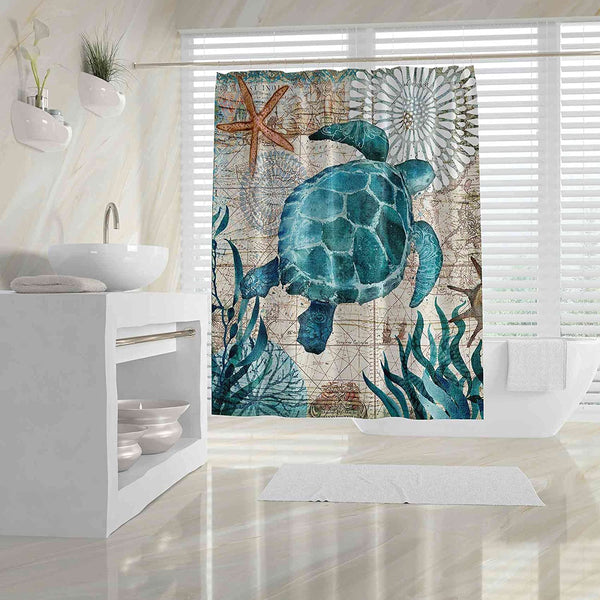 Classic Sea Turtle Shower Curtain with Hooks 66"X72"