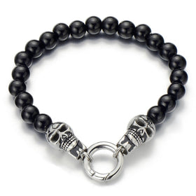 Skull Men Black Onyx Beads Bracelet