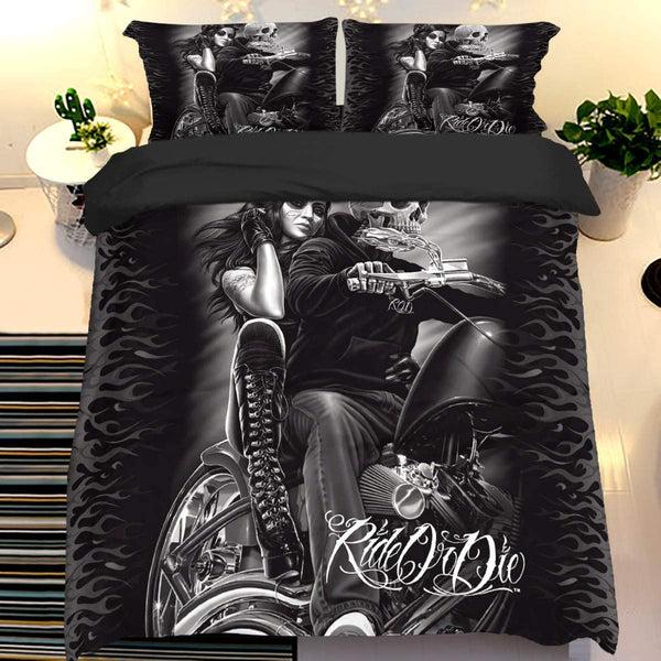 Ride or Die Skull Duvet Cover Set with 2 Pillowcases