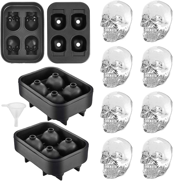 Pack of 2 BPA Free Flexible Silicone Skull Ice Mold Trays